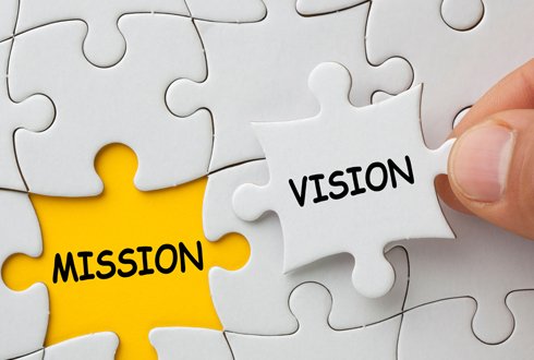 Puzzle pieces reading Mission and Vision